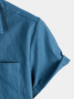Men's Solid Color Linen Cotton Pocket Casual Button Short Sleeve Shirt