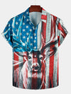 Men's American USA Flag Deer Print Casual Short Sleeve Button Up Shirt