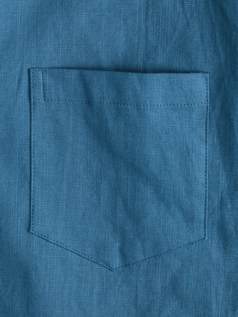 Men's Solid Color Linen Cotton Pocket Casual Button Short Sleeve Shirt