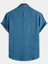Men's Solid Color Linen Cotton Pocket Casual Button Short Sleeve Shirt