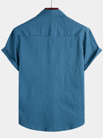 Men's Solid Color Linen Cotton Pocket Casual Button Short Sleeve Shirt
