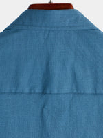 Men's Solid Color Linen Cotton Pocket Casual Button Short Sleeve Shirt