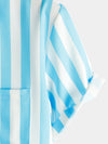 Men's Floral Blue Striped Print Vacation Summer Short Sleeve Beach Button Up Shirt