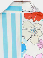 Men's Floral Blue Striped Print Vacation Summer Short Sleeve Beach Button Up Shirt