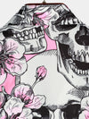 Men's Skull Pink Flowers Button Up Short Sleeve Shirt