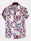 Men's Cool Skull Flowers Button Up Hawaiian Shirt