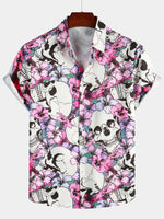 Men's Cool Skull Flowers Button Up Hawaiian Shirt