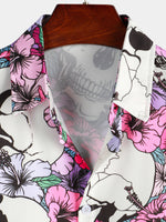 Men's Cool Skull Flowers Button Up Hawaiian Shirt