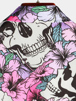 Men's Cool Skull Flowers Button Up Hawaiian Shirt