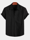 Men's Solid Color Linen Cotton Pocket Casual Button Short Sleeve Shirt