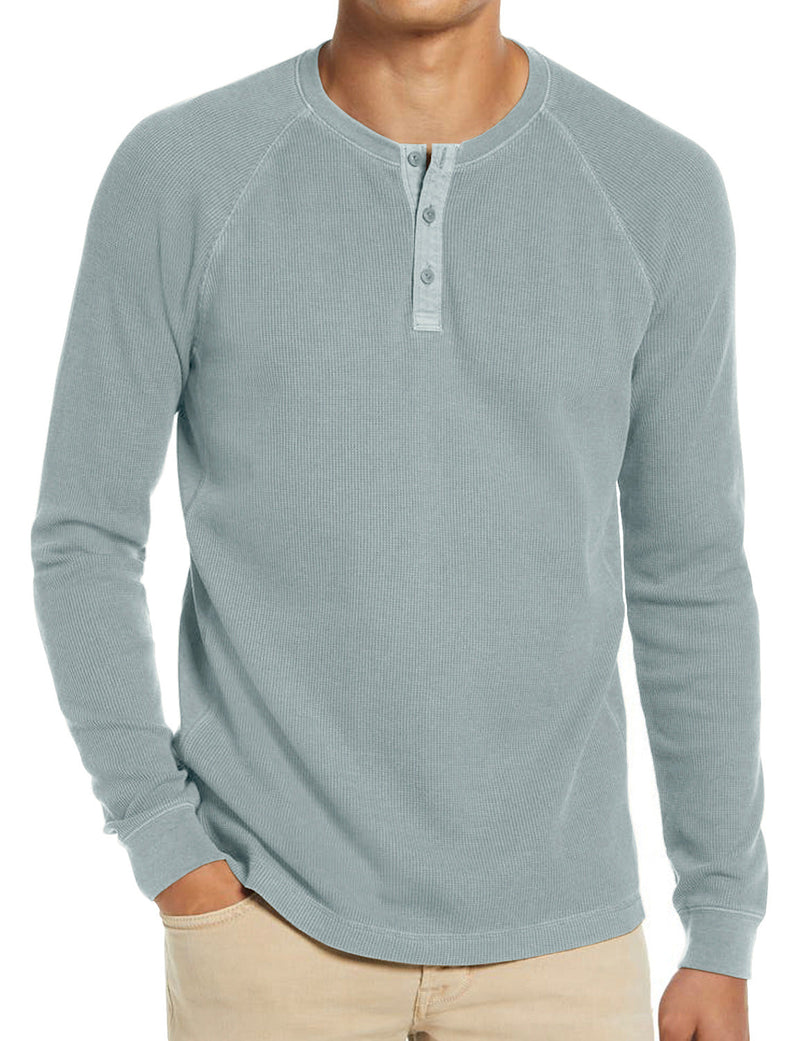 Men's  Solid Color Henry Collar Long Sleeve Casual T-Shirt