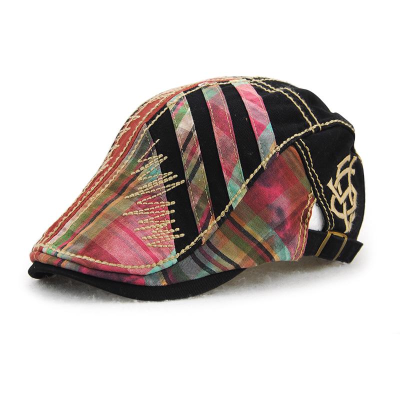 Men's cotton adjustable casual embroidered plaid fashion cap
