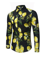 Men's Tropical Lemon Fruit Print Button Up Cotton Long Sleeve Shirt