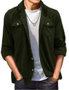 Men's Solid Color Double Pocket Button Up Casual Long Sleeve Fall Winter Shirt
