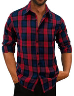 Men's Classic Plaid Vintage Button Up  Long Sleeve Shirt