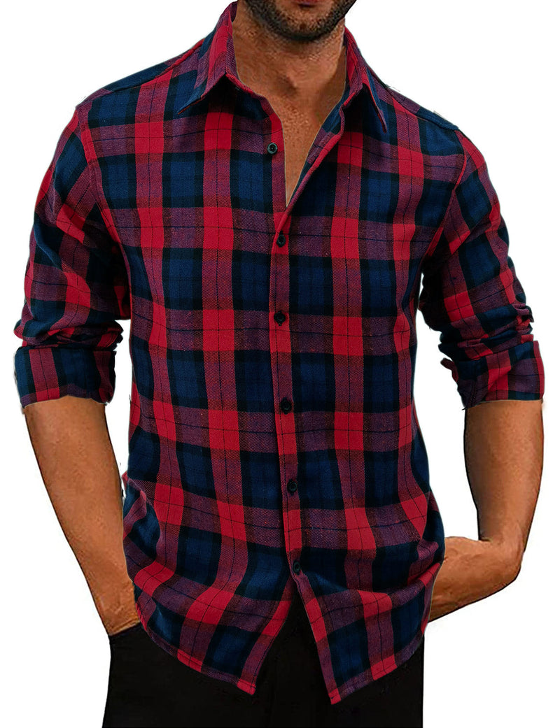 Men's Classic Plaid Vintage Button Up  Long Sleeve Shirt