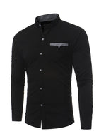 Men's Stand Collar Solid Plaid Pocket Button Up Long Sleeve Shirt
