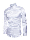 Men's Satin Smooth Button Up Tuxedo Long Sleeve Party Dress Shirt