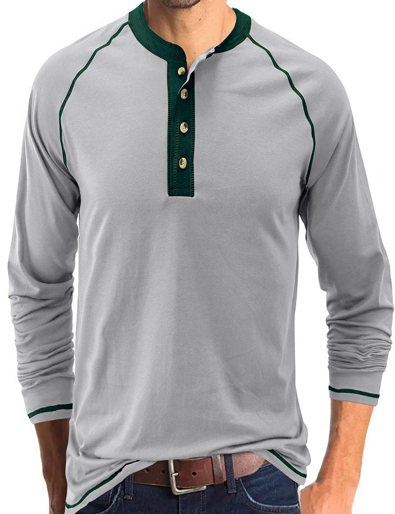 Men's Henry Collar Casual  Solid Color Long Sleeve T-Shirt