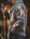 Men's Dark Grey Lapel Button Up Casual Long Sleeve V Neck Sweater Cardigan