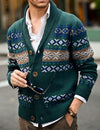 Men's Green Western Pattern Button Up Fall Winter Long Sleeve Cardigan Sweater