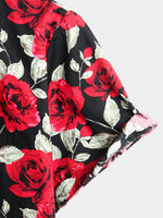 Men's Casual Holiday Rose Print Cotton Shirt