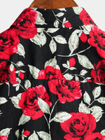 Men's Casual Holiday Rose Print Cotton Shirt