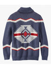 Men's Retro Print Soft Casual Button Fall Winter Navy Blue Cardigan Sweater