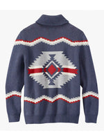 Men's Retro Print Soft Casual Button Fall Winter Navy Blue Cardigan Sweater
