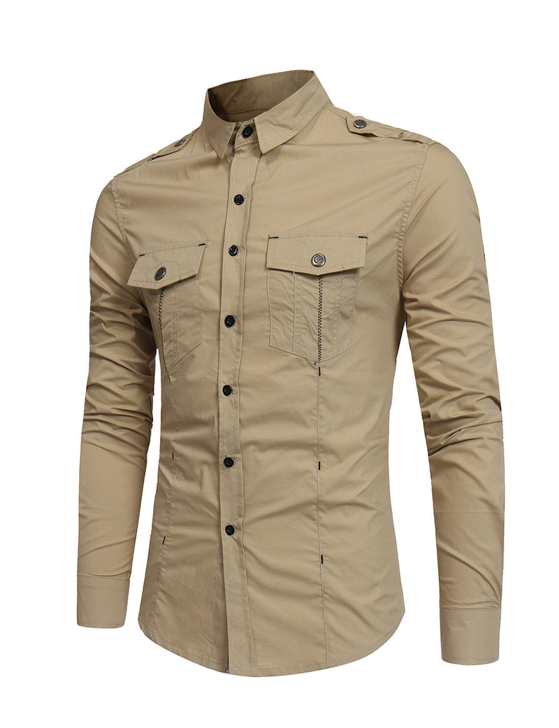 Men's Cotton Casual Pocket Hiking Outdoor Button Long Sleeve Shirt