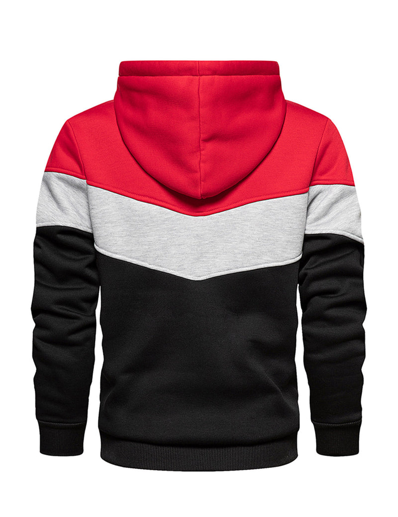 Men's Classic Color Block Long Sleeve Pullover Hoodie With Pocket