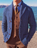 Men's Knit Casual Dark Blue Fall Winter Solid Color Cardigan Sweater
