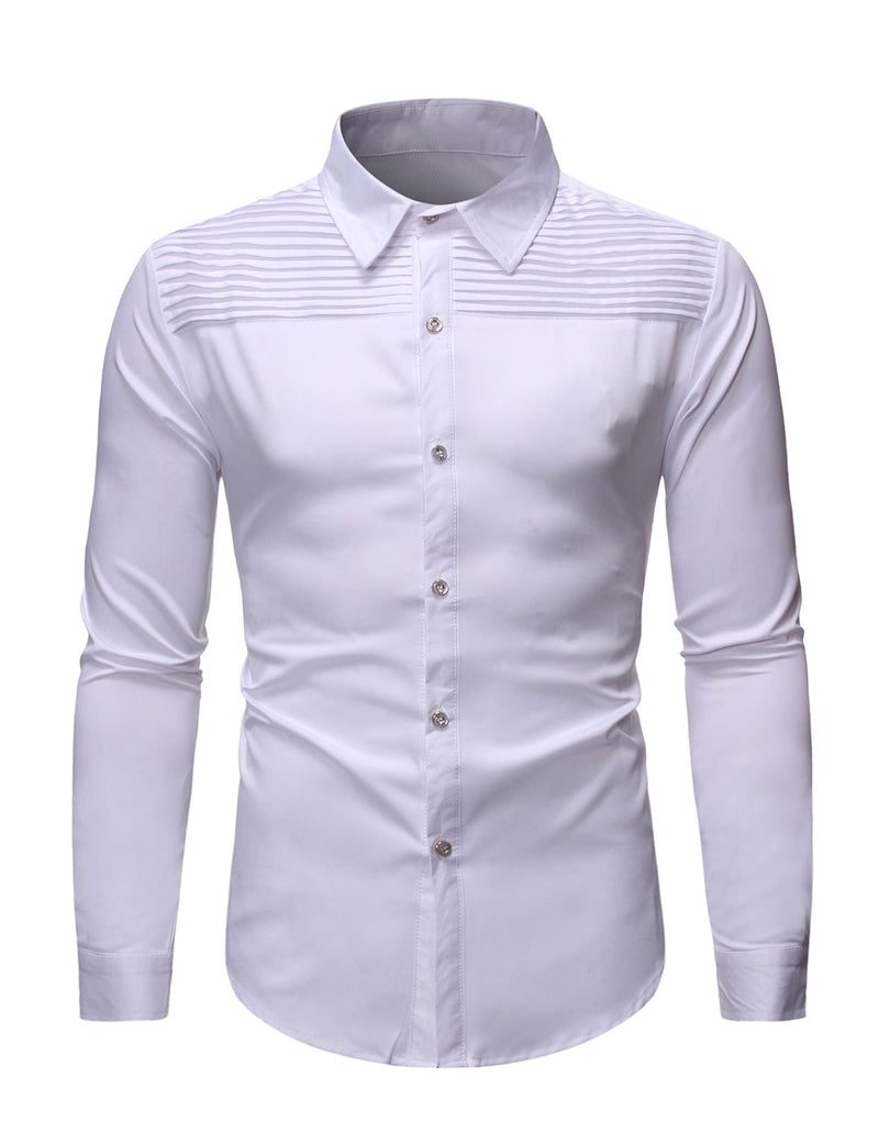 Men's Solid Color Casual Tuxedo Banquet Long Sleeve Dress Shirt