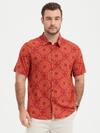 Men's Red Cotton 70s Leisure Vintage Short Sleeve Shirt