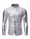 Men's Sequin Metallic Prom Party Button Long Sleeve Shirt