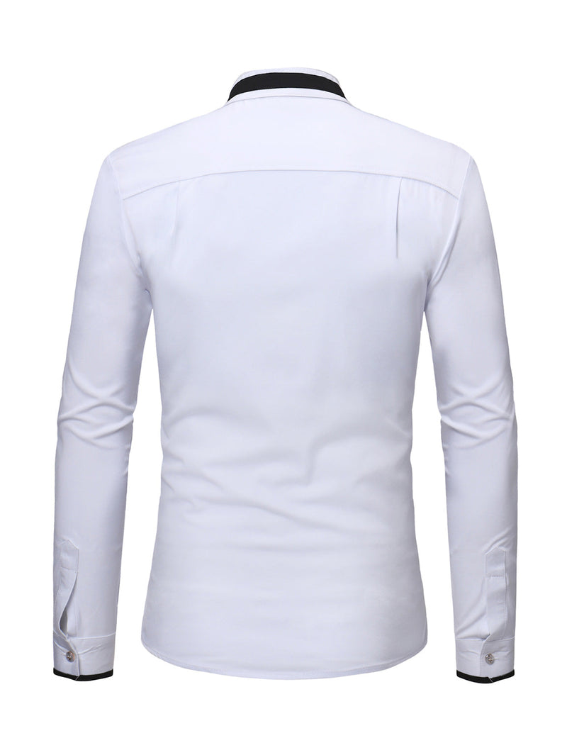 Men's Stand Collar Long Sleeve Button Up Slim Fit Casual Shirt