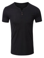 Men's Casual Solid Color Short Sleeve Henley T-shirt