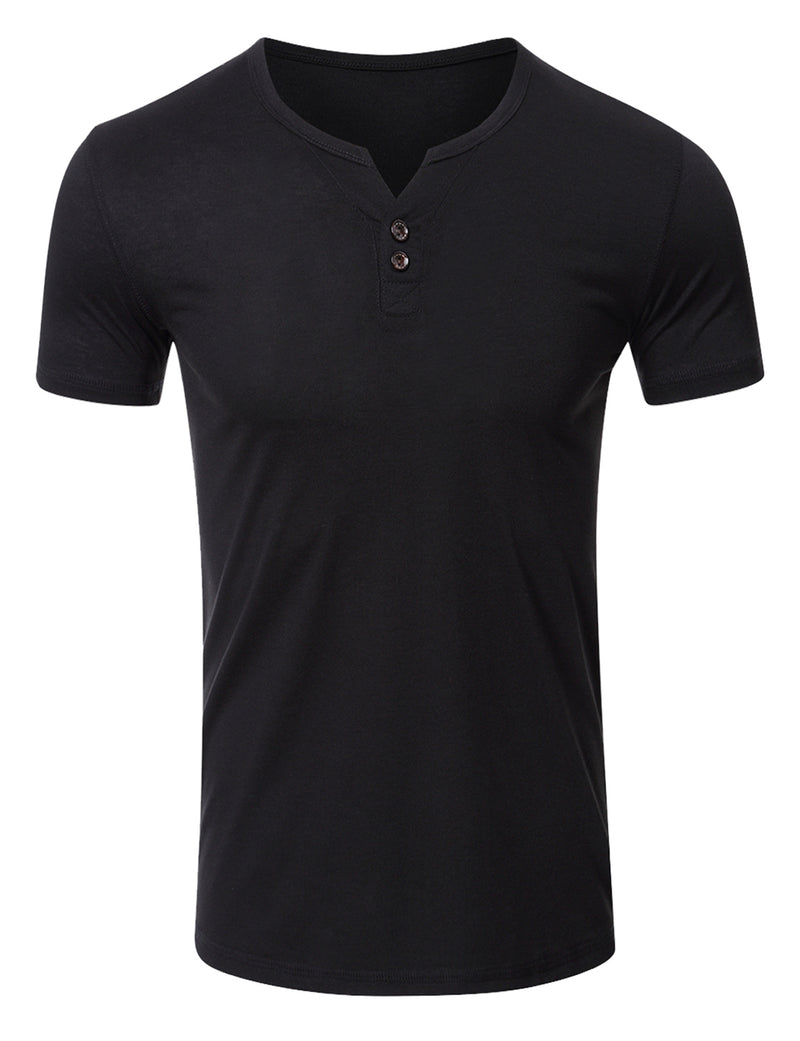 Men's Casual Solid Color Short Sleeve Henley T-shirt