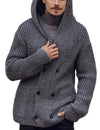 Men's Soft Knit Hooded Grey Solid Color Fall Winter Cardigan Sweater