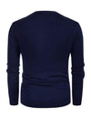 Men's Casual Vintage Striped Button Up Knit Polo Shirt Navy Blue V Neck Cardigan Sweater