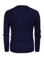 Men's Casual Vintage Striped Button Up Knit Polo Shirt Navy Blue V Neck Cardigan Sweater