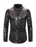 Men's Button Up Luxury Shiny Tuxedo Party Costume Long Sleeve Dress Shirt