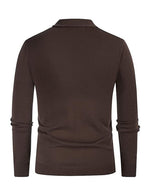 Men's Vintage Striped Button Up Knit Polo Shirt Brown Cardigan Sweater
