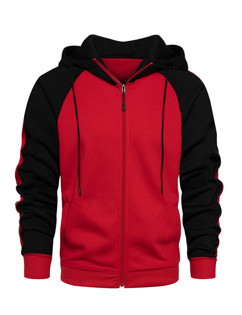 Men's Color Block Long Sleeve Casual Fall Winter Full-Zip Hoodie Zip Sweatshirt