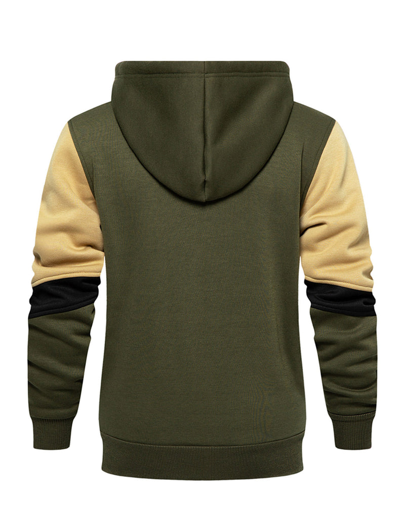Men's Casual Color Block Long Sleeve Full-Zip Hoodie Zip Sweatshirt