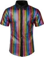 Men's Dress Shirt Sequins Button Down Shirts Disco Party Costume