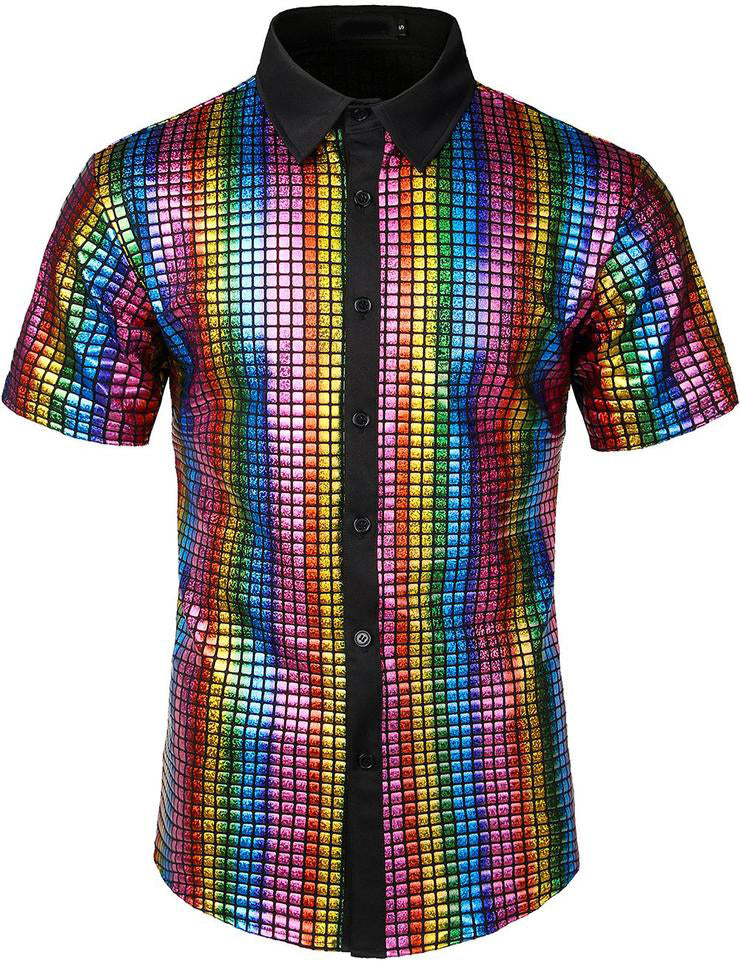 Men's Dress Shirt Sequins Button Down Shirts Disco Party Costume