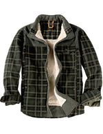 Men's Casual Plaid Flannel Fur Lined Button Up Long Sleeve Warm Shirt Jacket