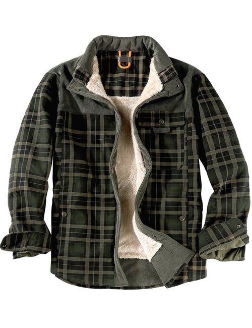 Men's Casual Plaid Flannel Fur Lined Button Up Long Sleeve Warm Shirt Jacket