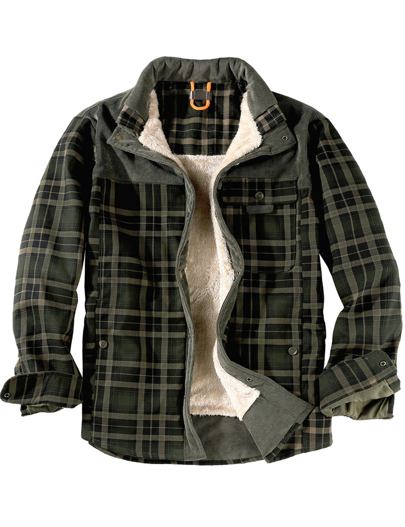 Men's Casual Plaid Flannel Fur Lined Button Up Long Sleeve Warm Shirt Jacket